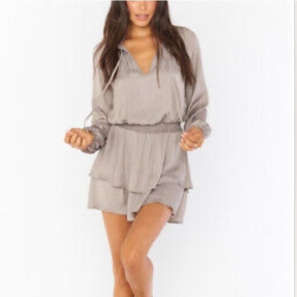 Show Me Your MuMu Tatum Long Sleeve Tiered Grey Mini DressS